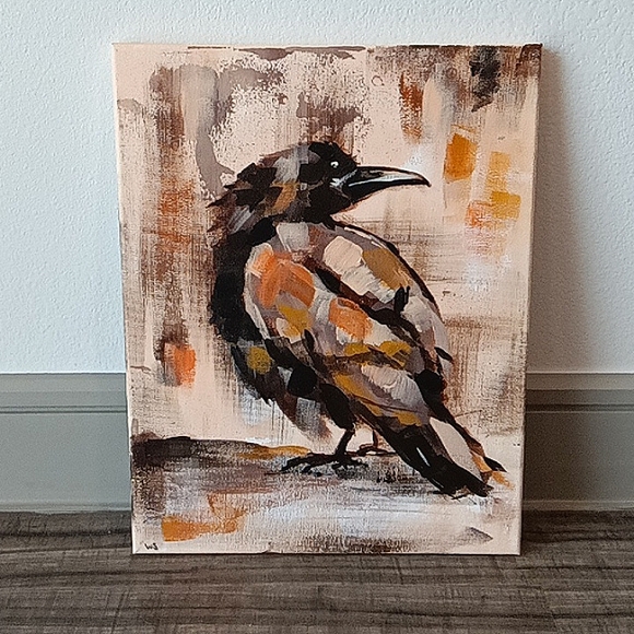 Handmade Other - Original Crow Painting 11x14" Acrylic on Canvas - Ready to Hang - Signed